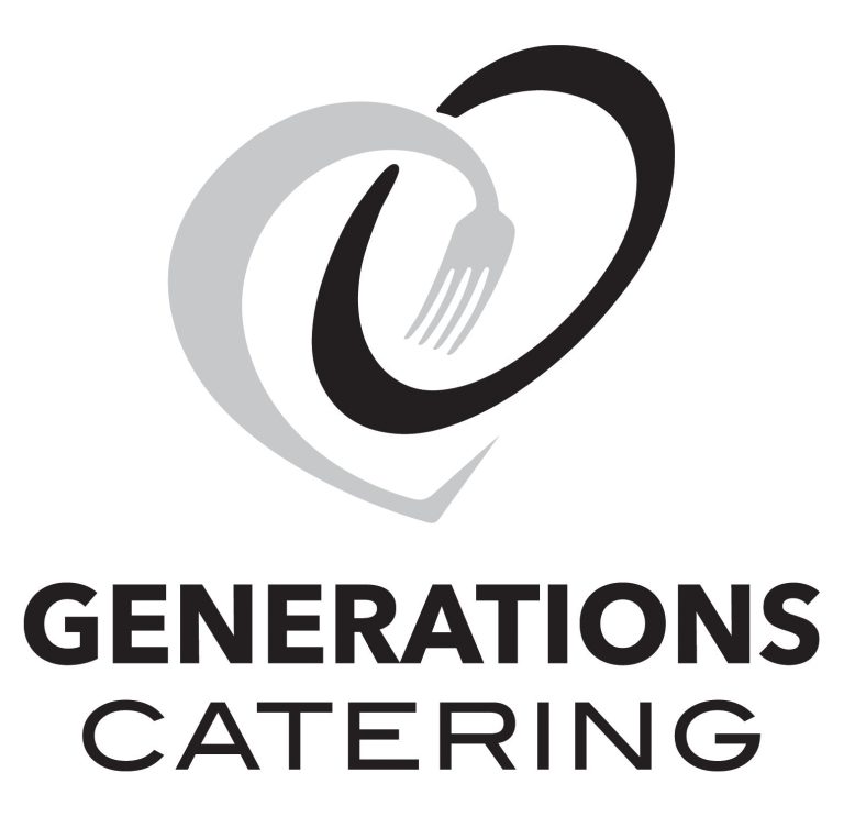 Generations Catering logo with a heart shape enclosing a fork, accompanied by the text "Generations Catering" in bold letters below.