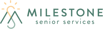 Milestone Senior Services logo with a stylized sun and mountain design.
