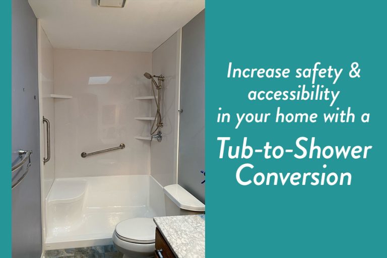 accessible shower with bench and shelving