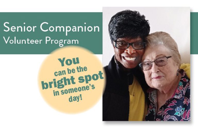 Two women embracing. text: You can be the bright spot in someone's life